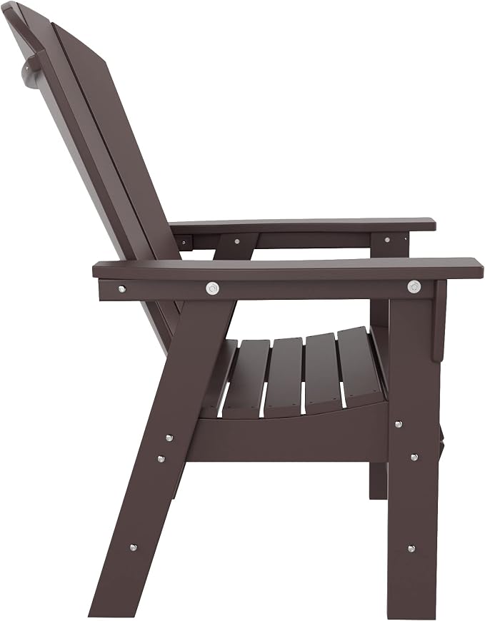 WestinTrends Malibu 5 Piece Adirondack Patio Dining Set, All Weather Poly Lumber Outdoor Table and Chairs Furniture Set, 47" Trestle Round Dining Table and 4 Adirondack Dining Chair, Dark Brown