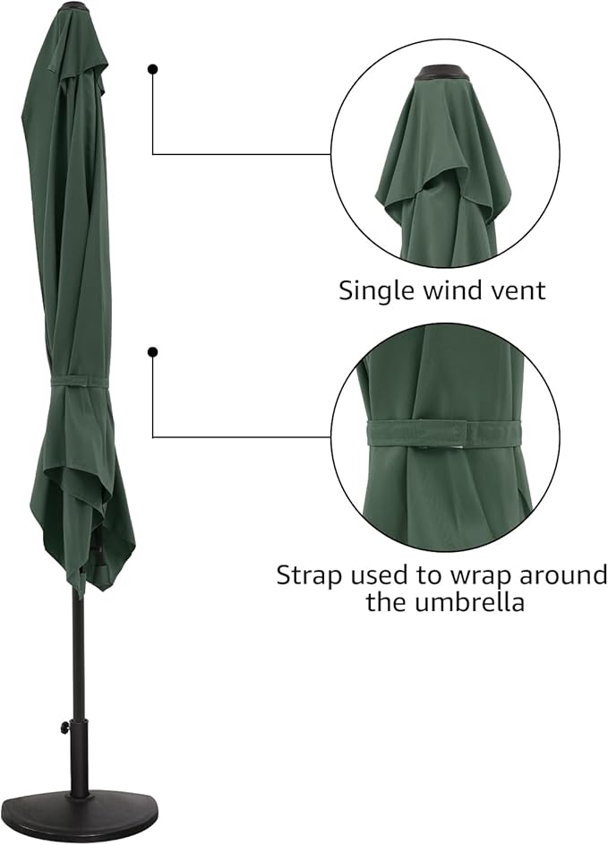 COBANA 7.5’by 4’Half Rectangular Outdoor Patio Umbrella for Patio, Balcony, Garden, Deck, Dark Green