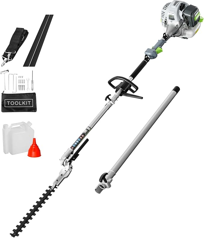 36CC Gas Hedge Trimmer, 2-Stroke Pole Hedge Trimmer with 27.5Inch Cutter Bar, Double Reciprocating Blades, 270° Rotatable Cutting Head, Hedge Trimmer Gas Powered for Bushes, Hedges and Garden Trimming