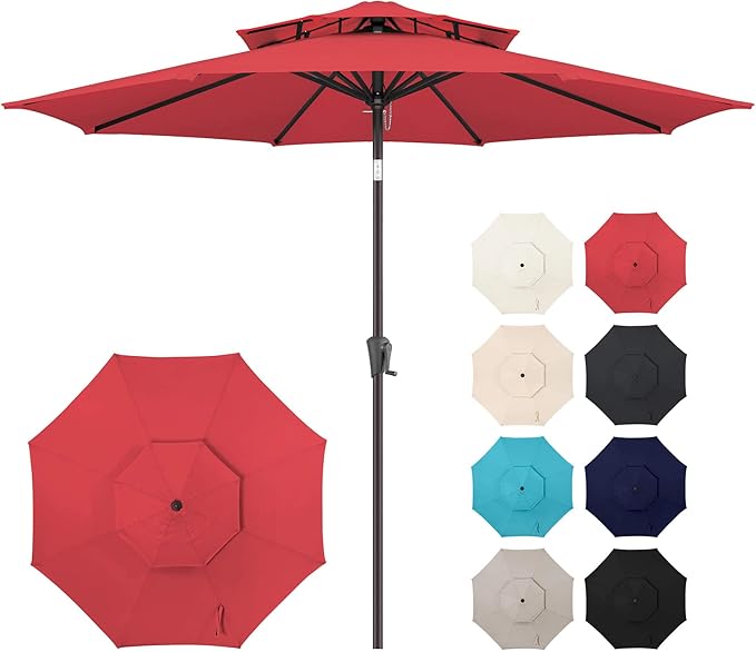 Jarka&Co 9ft Patio Umbrella Outdoor - 2 Tiers Table Outdoor Umbrella with Push Button Tilt Waterprool UV Protection, Sun Umbrella for Pool, Porch, Garden, Deck, Backyard (Red)