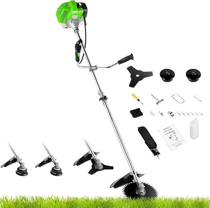 58CC Weed Wacker, Gas Powered 4 in 1 String Trimmer, 2-Cycle Brush Cutter with Straight Shaft for Lawn and Garden Care Trimming (Green)