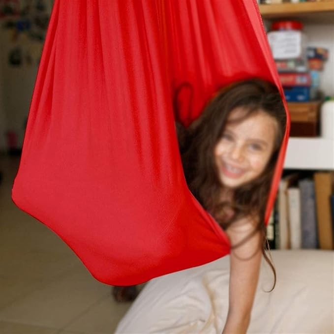 Therapy Hammock Outside, Vertical Stability Training Kids Sensory Suspended Swing for Autism, Up to 440 Lbs (200 Kg) (Color : Red, Size : 150x280cm/59x110in)