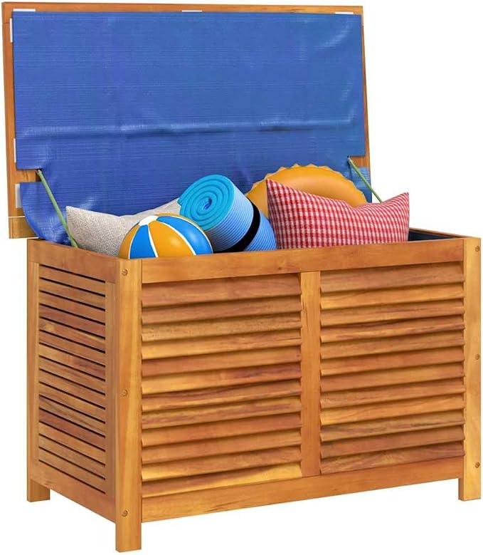 Outdoor Garden Storage Box, Solid Acacia Wood Deck Chest for Patio, Deck, Balcony, Backyard Cushions, Blankets, and Outdoor Accessories, 35.4 x 19.7 x 22 Inch