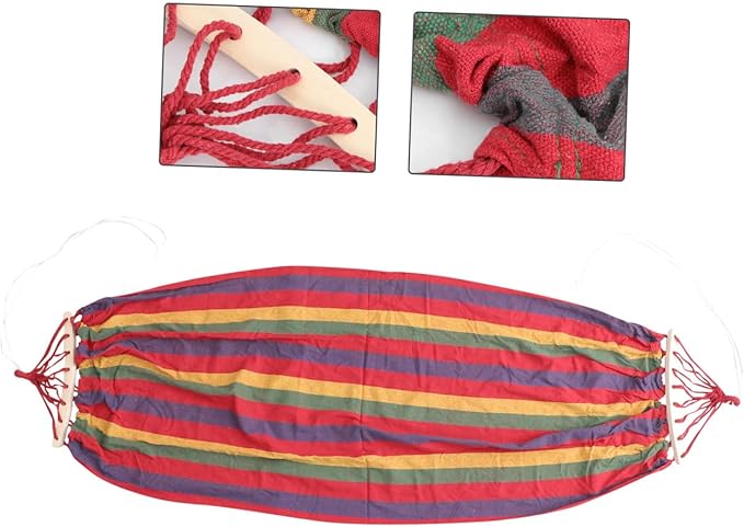 Angoily Single Person Rainbow Canvas Hammock with Anti-tip Design for Outdoor Travel and Leisure, Widened Striped Cotton Swing Suitable for Patio and Camping Use