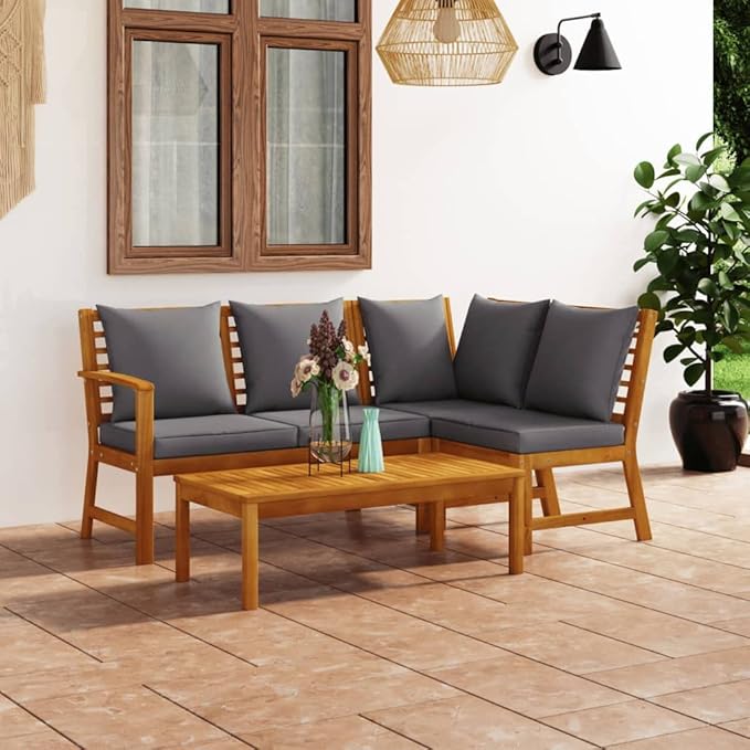 Patio Lounge Set with Cushion,Outdoor Patio Furniture,Outdoor Chat Conversation Set,Garden Furniture Sets,for Patio,Backyard,Garden,Outdoor,4 Piece Solid Acacia Wood