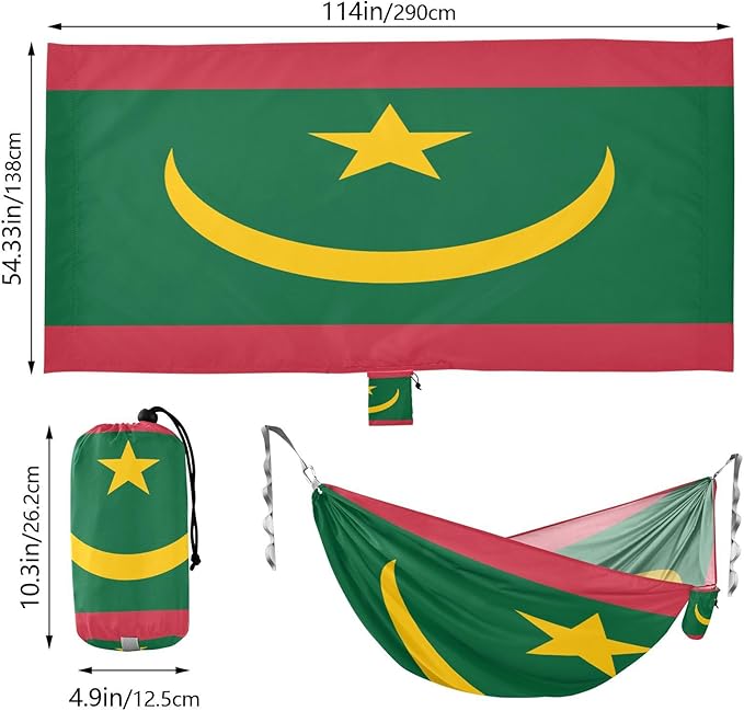 National Flag of Mauritania Hammocks with Portabl Carry Bag Backyard Hammock for Indoor Outdoor Patio