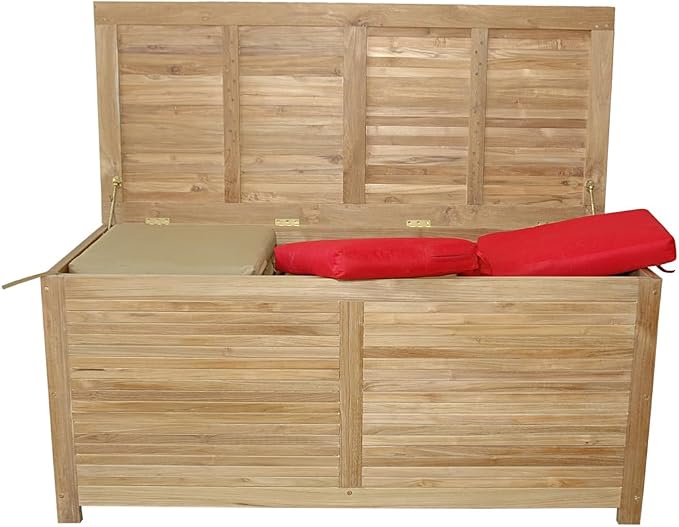 HomeStock Teak Wood Storage Box Large Outdoor Deck Box for Cushions & Toys