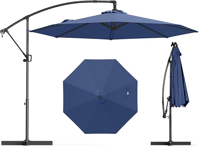 Tangkula 10 FT Patio Offset Umbrella, Hanging Cantilever Umbrella w/X-shaped Base & 360° Rotation, Smooth Crank Handle, Vented Top, Outdoor Market Umbrella for Backyard, Deck (Navy)