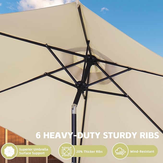 9ft Patio Umbrella Outdoor Portable Table Market Umbrella with Push Button Tilt/Crank,Khaki
