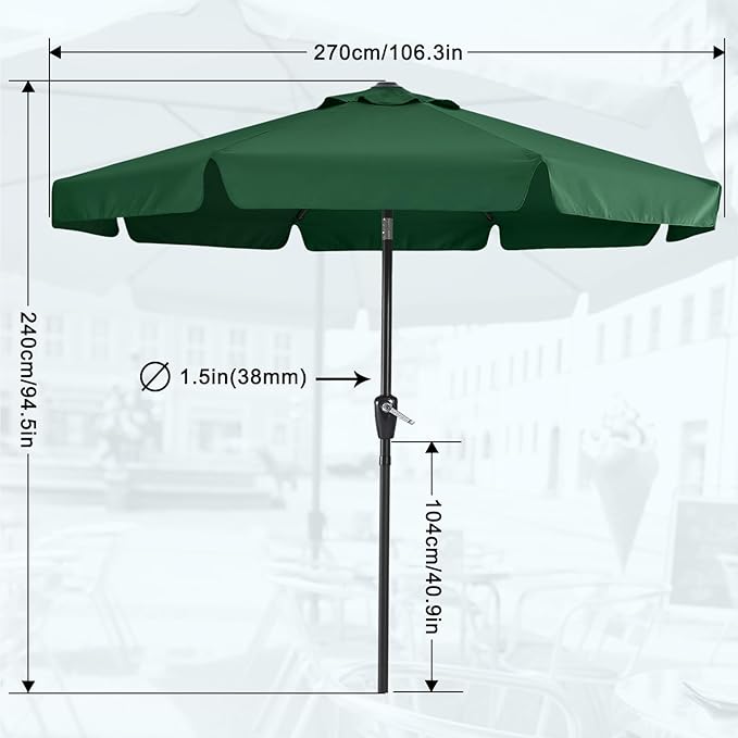 MASTERCANOPY 9ft Patio Umbrella with Valance, Crank and Tilt – 8 Ribs Outdoor Market Umbrella, UV/Fade Resistant, Waterproof Canopy with Wind Vent for Garden, Deck, Backyard, Pool (Forest Green)