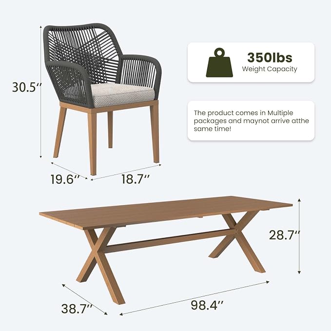 LayinSun Outdoor Dining Set for 8, 9 Pieces Patio Furniture Sets with Aluminum Dining Table and Rope Weave Chairs