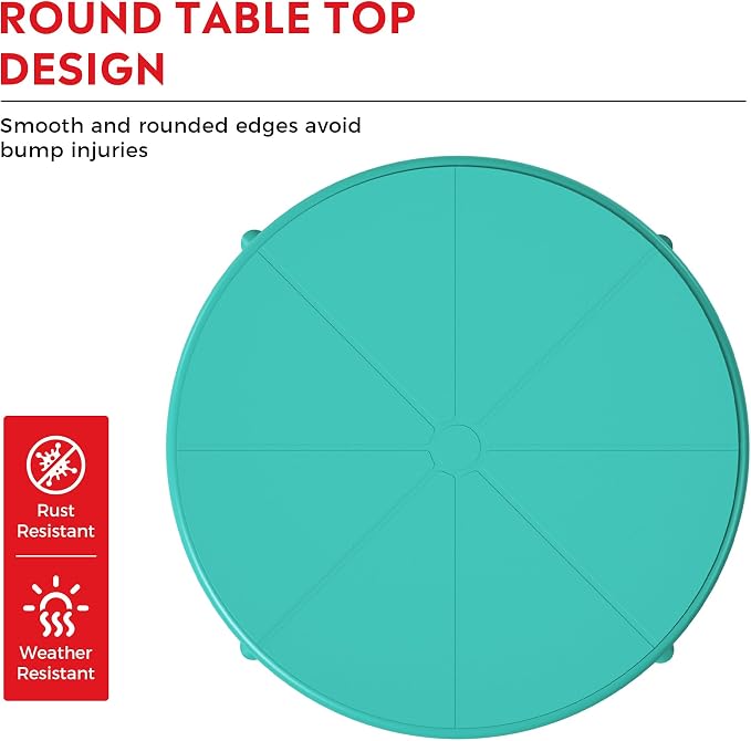 Costaelm Patio Table for 4-Person, Outdoor Patio PP Round Dining Table, All-Weather Bistro Dining Table for Backyard Deck Porch Poolside, Turquoise