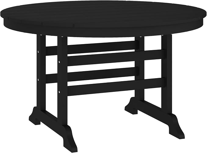 Merrick Lane Leary 48" Round Dining Table for 4 in Black All-Weather Recycled HDPE