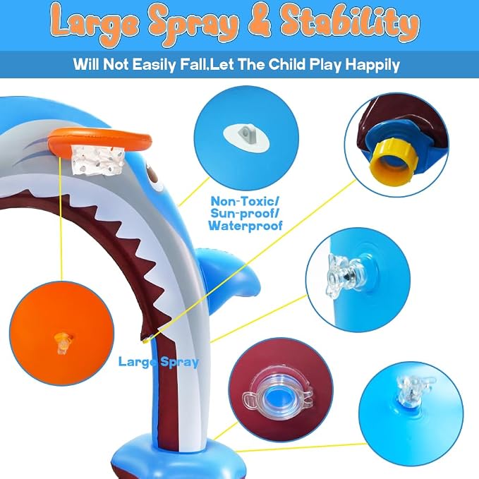11Ft Inflatable Shark Sprinkler, Large Shark Arch Sprinkler Toys for Summer Outdoor Backyard Yard Lawn, Perfect Inflatable Shark Sprinkler Water Park Toy Games for Boys Girls