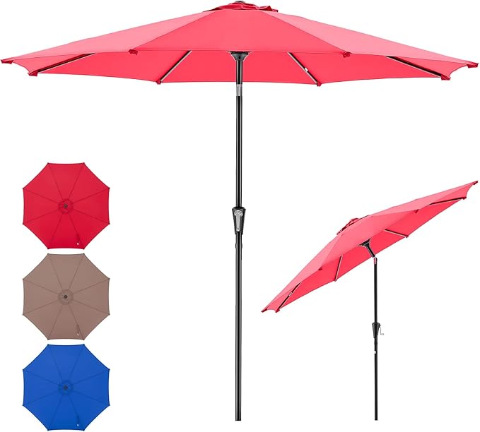 NEWBULIG Patio Umbrella, Outdoor Table Umbrellas with Push Button Tilt and Crank, Sturdy Ribs, Waterproof, UV Protection and Fade Resistant, for Pool, Garden, Market, Backyard