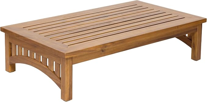 Merax 49" Mid-Century Modern Acacia Wood Slatted Outdoor Coffee Table, Patio Coffee Table with Drainage Slats for Poolside, Deck, Backyard