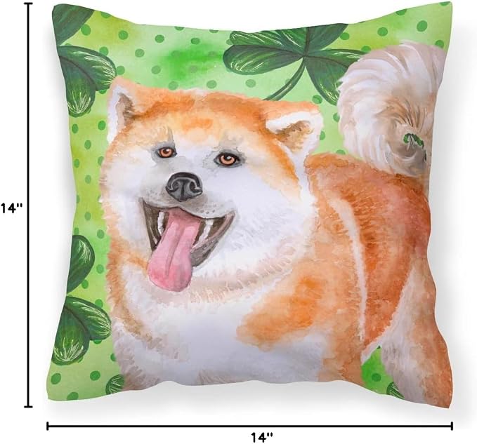 Caroline's Treasures BB9877PW1414 Akita St Patrick's Fabric Decorative Pillow, Green Machine Washable, Indoor Outdoor Decorative Pillow for Couch, Bed or Patio, 14Hx14W