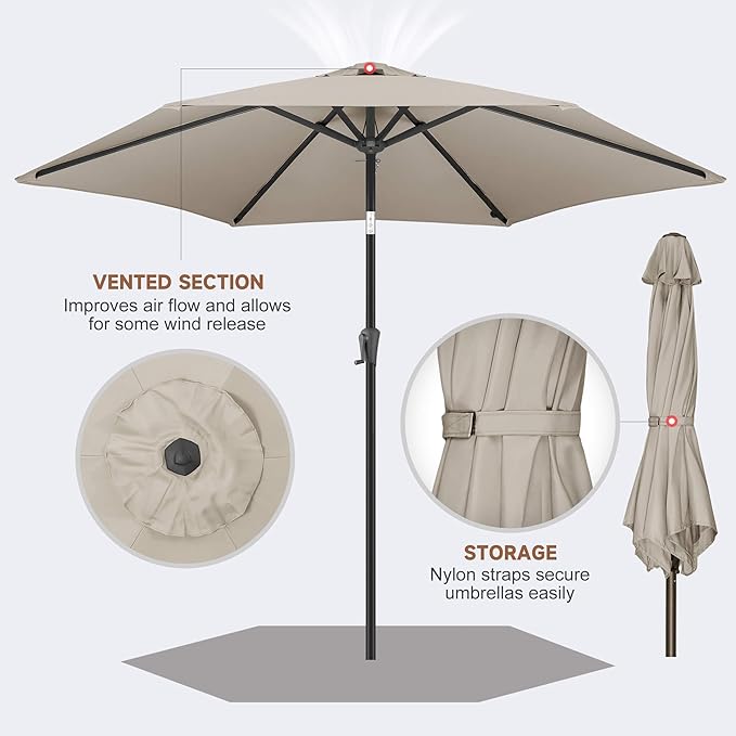 10FT Patio Umbrella Outdoor - Table Umbrella with 6 Sturdy Ribs, Market Umbrella with Push Button Tilt, UV Protection for Pool, Porch, Garden, Deck, Backyard (Taupe)