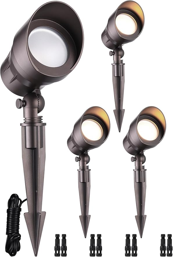 LEONLITE Low Voltage LED Landscape Spotlight, 5W 12V Pathway Lights Outdoor, CRI90, Aluminum Spot Lights for Garden, ETL Listed, IP65 Waterproof, 3000K Warm White, Oil Rubbed Bronze, Pack of 4