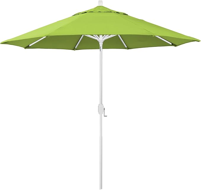 California Umbrella 12-Year-Non-Fading, 9Ft Premium Sunbrella Patio Umbrella, Hand-Crank, Button-Tilt, White Frame, Macaw Fabric