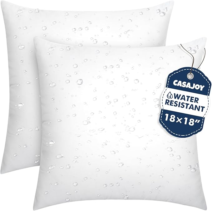 Pack of 2 18x18 Outdoor Pillows, Water Resistant Throw Pillow Inserts, Cushion Inner Pads for Patio, Sofa, Waterproof Pillow Insert