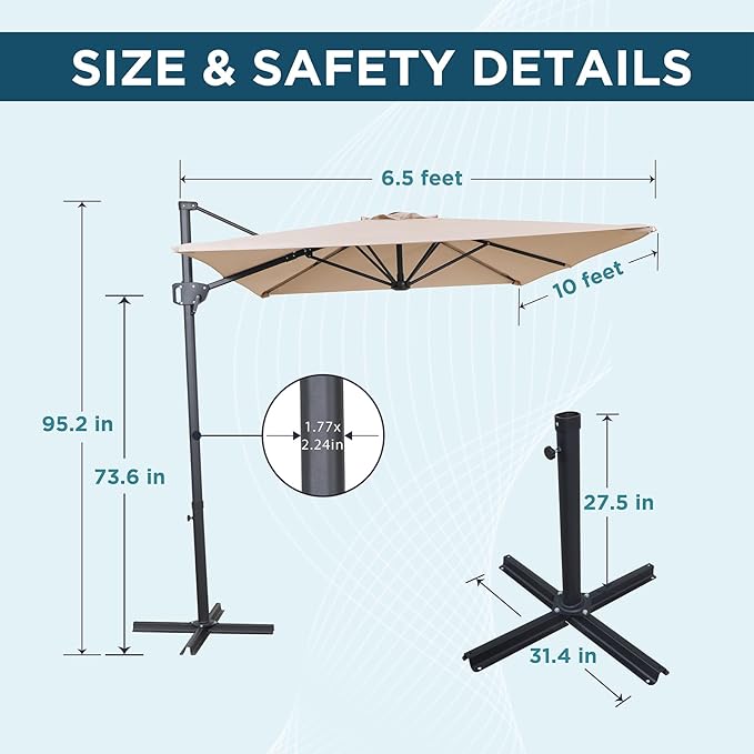 10FT Offset Patio Umbrella, Cantilever Hanging Umbrella with Infinite Tilt, Fade-Resistant Water-Repellent Canopy & Cross Base for Yard, Garden & Deck