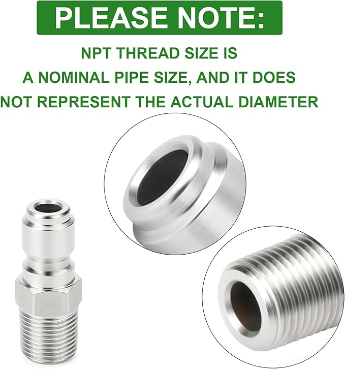 TAISHER 8PCS 304 Stainless Steel 1/4" Male NPT High Pressure Washer Quick Connect Plug for Pressure Washing Gun Hose Accessories