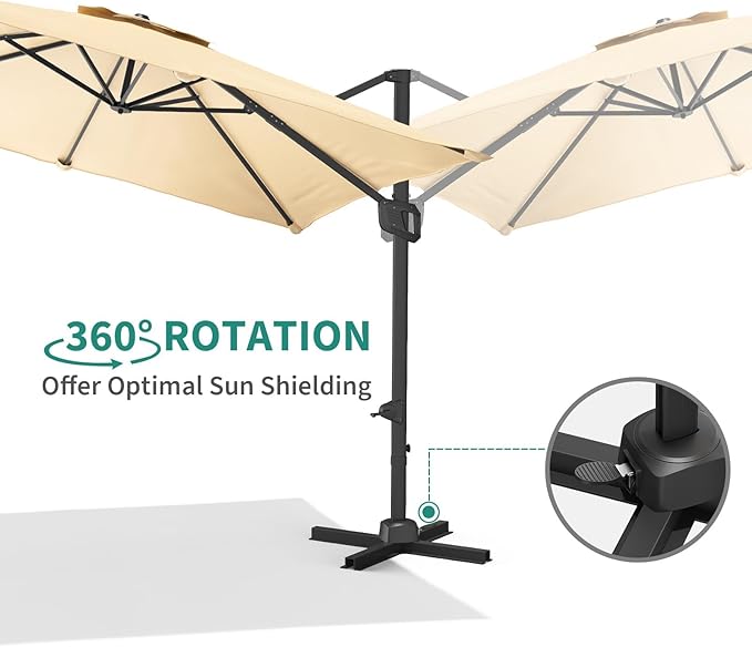 Garvee Cantilever Patio Umbrella 10x10 ft Large Rectangle Umbrella Outdoor Market Umbrellas 360 Rotation Offset Hanging Outdoor Shade for Patio