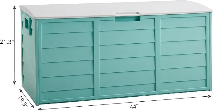 75 Gallon Outdoor Storage Deck Box, Weatherproof Resin Garden Storage Bin with Wheels and Handles, Lockable Toy Chest & Patio Cushion Box for Yard and Pool, Mint Green