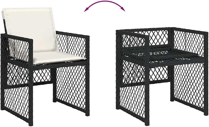 5-Piece Garden Dining Set Black Cream White, Poly Rattan Rectangular Table with 4 Chairs, Powder-Coated Steel Frame, Semi-Opaque Tempered Glass Top, Outdoor Dining Set for Patio