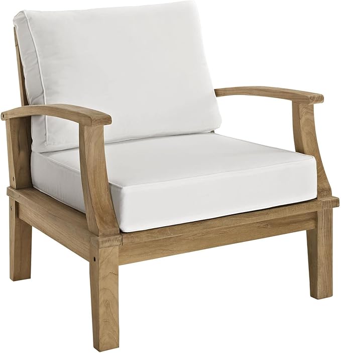 Modway Marina Premium Grade A Teak Wood 8-Piece Outdoor Patio Furniture Set in Natural White