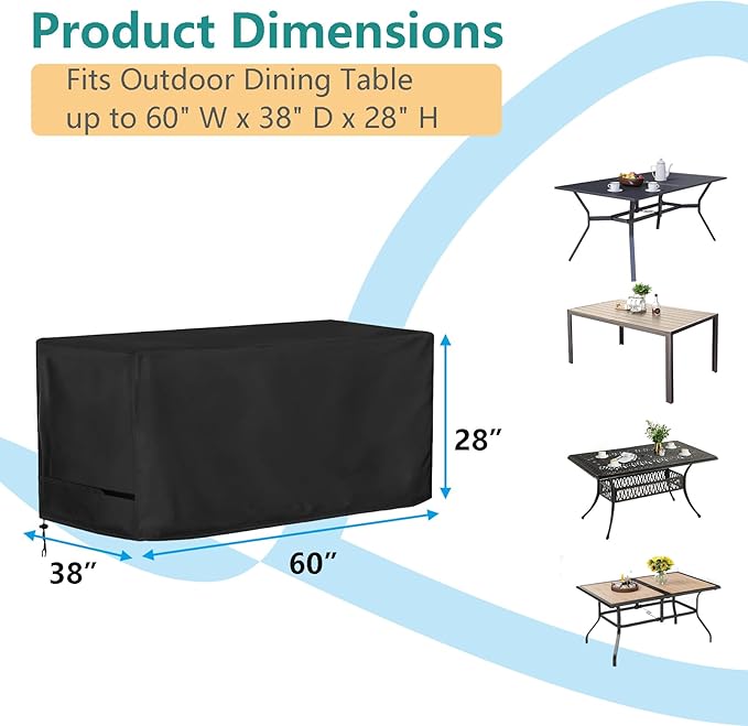 Oslimea Outdoor Dining Table Cover 60 inch Rectangle Patio Dining Table Covers Waterproof Furniture Covers, Windproof, UV Resistant and All Weather Resistant, 60 x 38 x 28 inch, Black