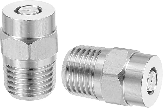 uxcell 2Pcs Pressure Washer Nozzle, Stainless Steel Thread Nozzles Tips, Universal Replacement for Undercarriage Cleaner Water Broom, 1/4 Inch NPT Male, 25 Degree 025 Orifice