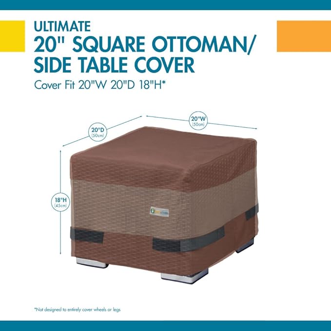 DUCKCOVERS Ultimate Waterproof 20 Inch Square Ottoman/Side Table Cover, Outdoor Ottoman Cover