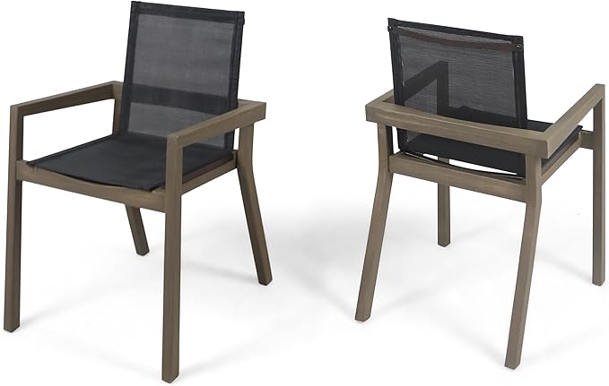Christopher Knight Home Zion Acacia Wood Outdoor Dining Set for 6, 7 Piece Patio Dining Table and Chair Set, Wooden Outdoor Dining Armchair and Table Set, Teak+Dark Grey+Grey