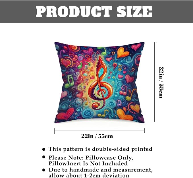 22x22 Inch Outdoor Pillow Covers Set of 2 Waterproof Throw Pillow Covers Decorative Couch Cushion Covers Music Note Hearts Neon Square Pillowcases Protectors for Patio Garden Sofa