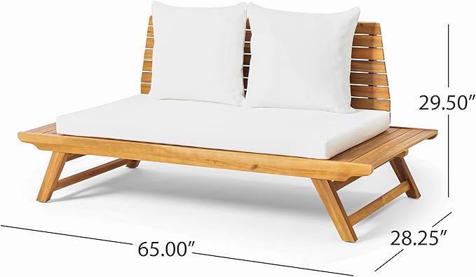 Christopher Knight Home Outdoor 2 Seater Acacia Wood Loveseat and Coffee Table Set, Teak and White