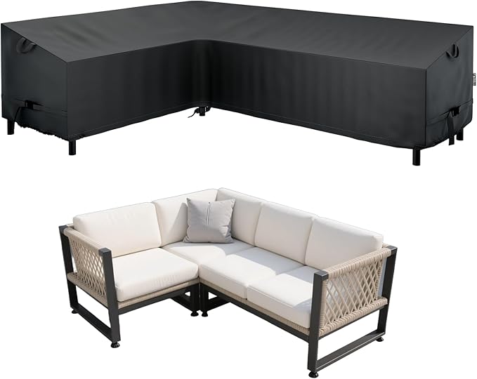 EVRBUL L-Shaped Sectional Sofa Cover 85" L/110" L x 33.5" D x 31" H 420D Heavy Duty Windproof and Waterproof Outdoor Sectional Couch Cover for 6-Seater Patio Furniture Couch