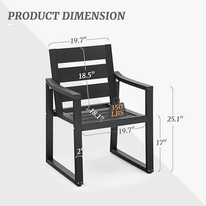 Cozyman HDPS Outdoor Dining Chairs, 350LBS, Patio Dining Chairs with Armrest, All Weather Outdoor Kitchen Chairs with Square Frame Legs for Outdoor Indoor, Lawn, Garden, Backyard, Black
