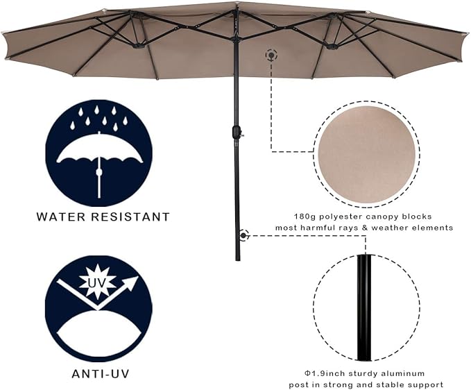Tangkula 15 Ft Patio Umbrella Double-Sided Outdoor Market Table Umbrella with Crank (Beige)