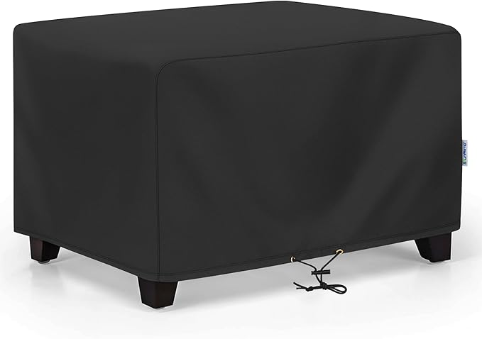 SunPatio Outdoor Ottoman Cover, Waterproof Rectangle Coffee Table Cover, Patio Furniture Covers Side Table Cover, All Weather Protection, 34W x 24D x 17H, Black