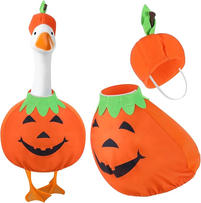 Halloween Goose Outfit Pumpkin Goose Costume Cute Goose Clothes Porch Goose Outfits for Cement Goose Halloween Outdoor Patio Yard Lawn Statueart Goose Duck Decoration
