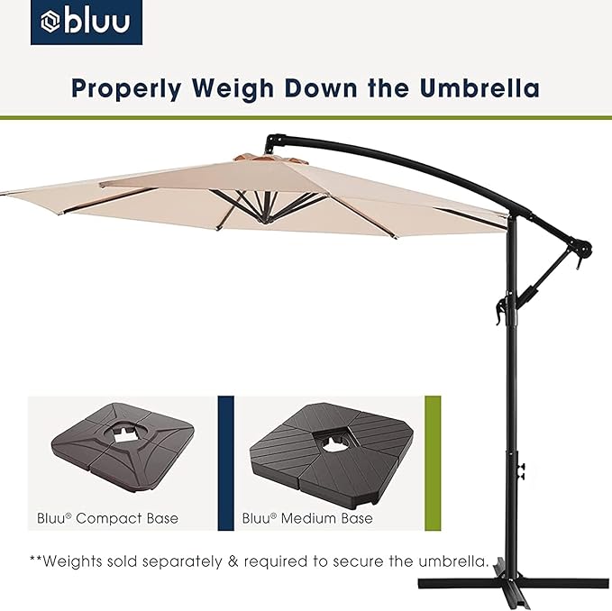 BLUU BANYAN 10 FT Patio Offset Umbrella Cantilever Hanging Umbrellas, 24 Month Fade Resistance & Water-repellent UV Protection, Crank & Cross Base (Beige, 10 FT WITH 600D COVER)