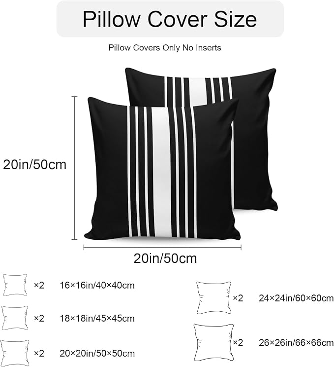 Black White Stripe Outdoor Pillow Covers 24x24 Inch Throw Pillow Covers Set of 2 Waterproof Decorative Pillow Cases Modern Rustic Vertical Striped Cushion Covers for Patio Furniture Garden Couch Sofa