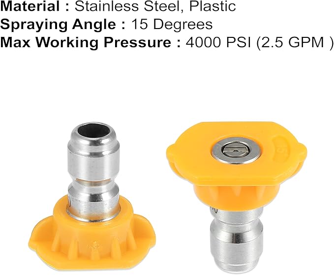 X AUTOHAUX 15 Degrees High Pressure Washer Spray Nozzle Tips 1/4 Quick Connect Sprayer Nozzle Tips for Pressure Washers Accessories Yellow 5 Pcs