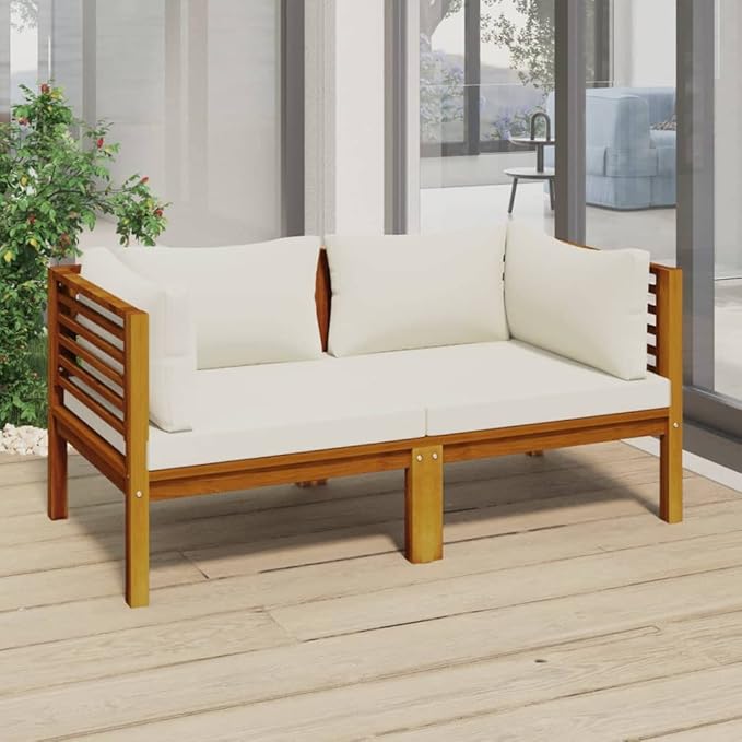 2-Seater Patio Sofa with Cream Cushion,Patio Lounge Set,Patio Furniture Sets,Patio Conversation Sets,Outdoor Furniture Sets,for Garden,Backyard,Outdoor,Solid Acacia Wood