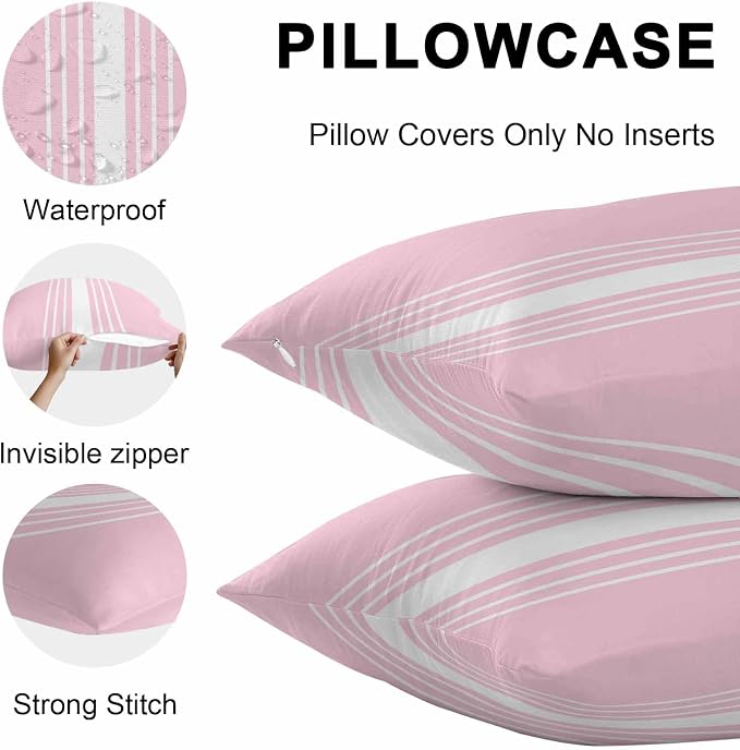 Pink White Stripe Outdoor Pillow Covers 20x20 Inch Throw Pillow Covers Set of 2 Waterproof Decorative Pillow Cases Modern Rustic Vertical Striped Cushion Covers for Patio Furniture Garden Couch Sofa