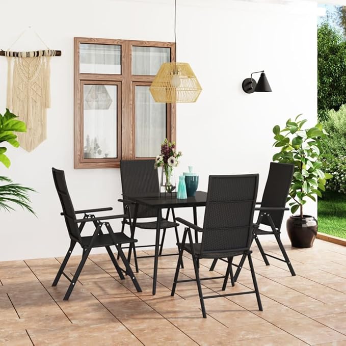 5 Piece Patio Dining Set, Sectional Sofa Patio Conversation Set Front Porch Furniture Outdoor Lounge Sets for Poolside Exhibition Negotiation Area Garden Black