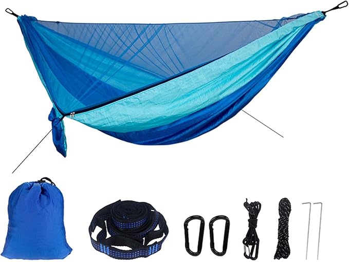 Hammocks for Outside 2 Person with Net, Camping Hammocks for Trees, Portable Hammock Chair with Carabiners Foldable, Parachute Hammocks, for Travel Patio Garden