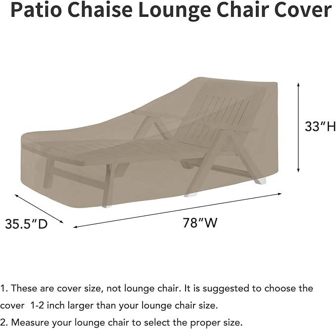 Easy-Going Waterproof Patio Lounge Chair Cover UV Resistant Outdoor Chaise Lounge Covers with Tape Sealed Seam(1 Pack-78Wx35.5Dx33H inch, Camel)